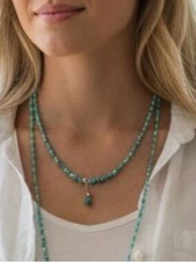 Turquoise & silver beaded 16.” Long single necklace